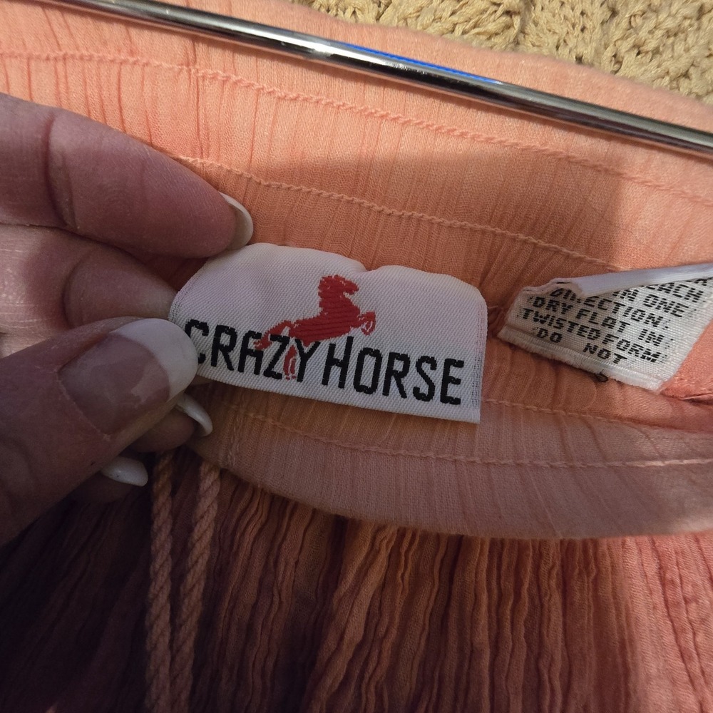 Vintage Crazy Horse Ombre Maxi Skirt Coral Women SM Cottage Boho Hippie Peasant - Picture 4 of 9